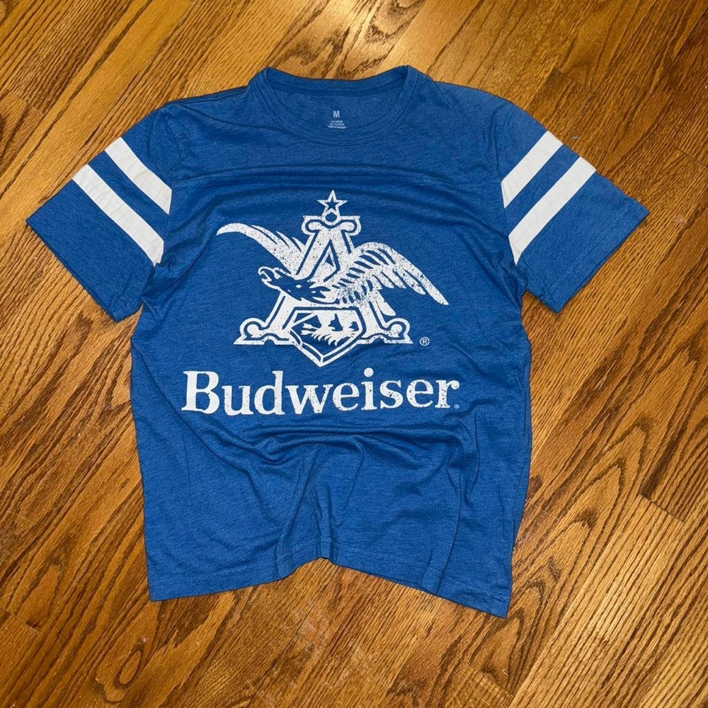 Blue and white Budweiser jersey T shirt